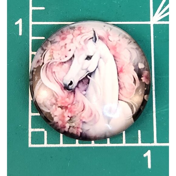Set of 2 White Horse Glass Cabochons 1 Inch Round, Floral Dome Craft Supply for - Picture 4 of 5